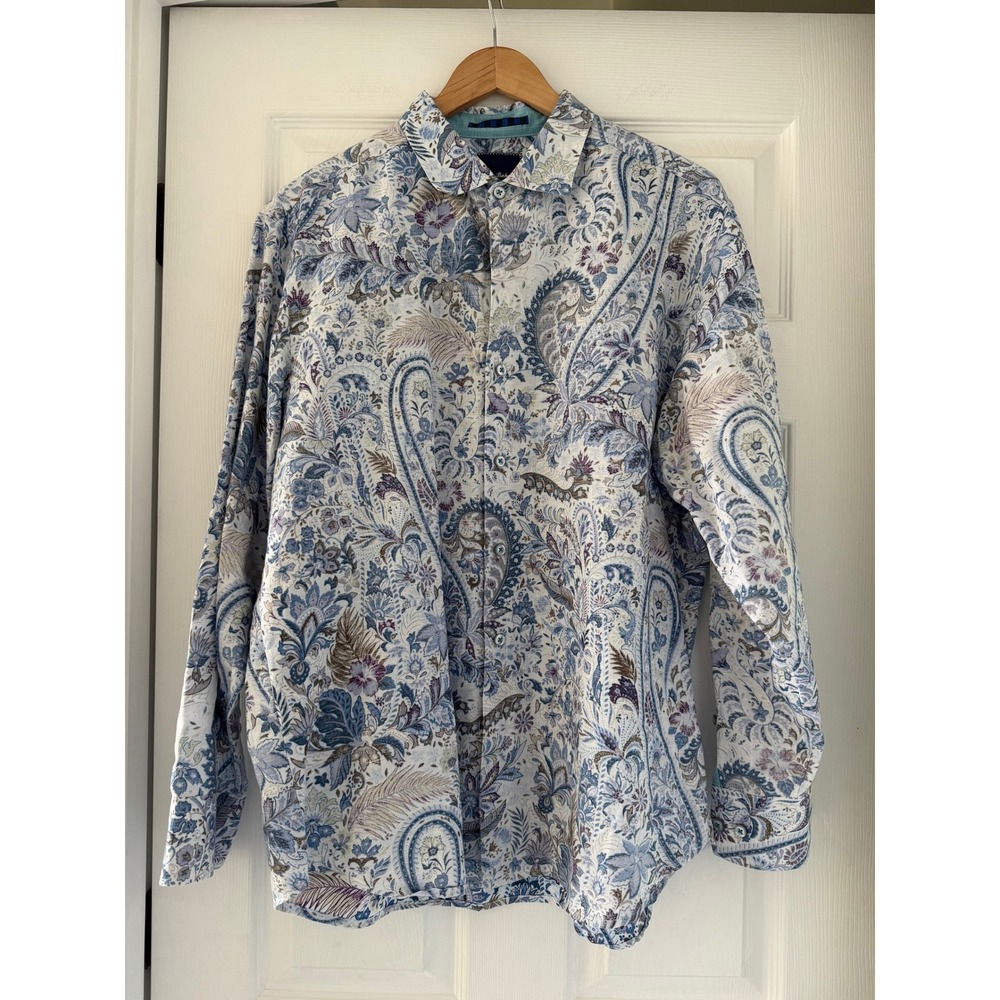 Tommy Bahama Linen Blend Paisley Button Down Collared Shirt